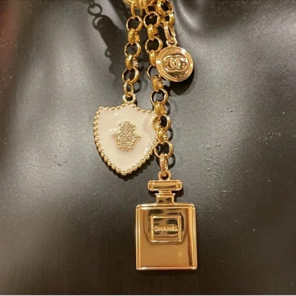 Chanel Holiday Fragrance Charm With Gold and Pearl Necklace